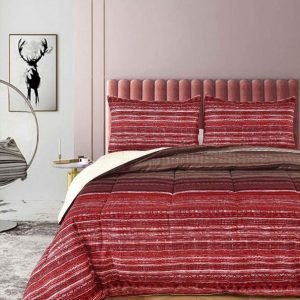 Edredón estampado color rojo, guinda y marrón