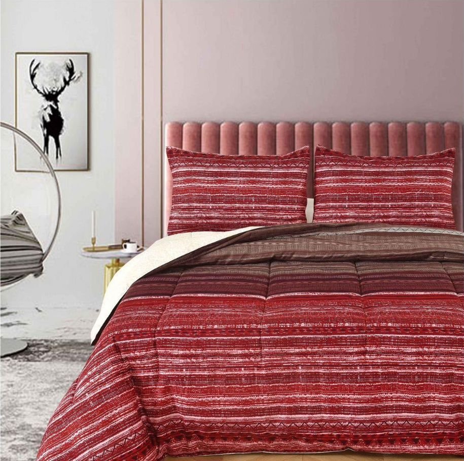 edr0035 Edredón estampado color rojo, guinda y marrón - Imagen 1